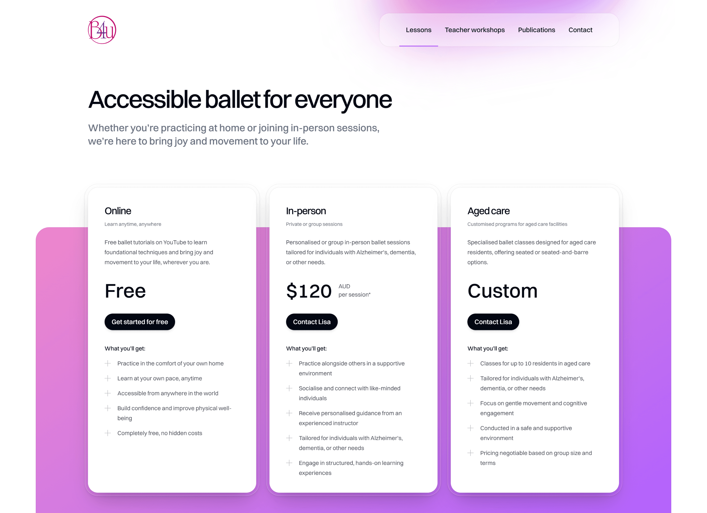 screenshot of the ballet 4 you website