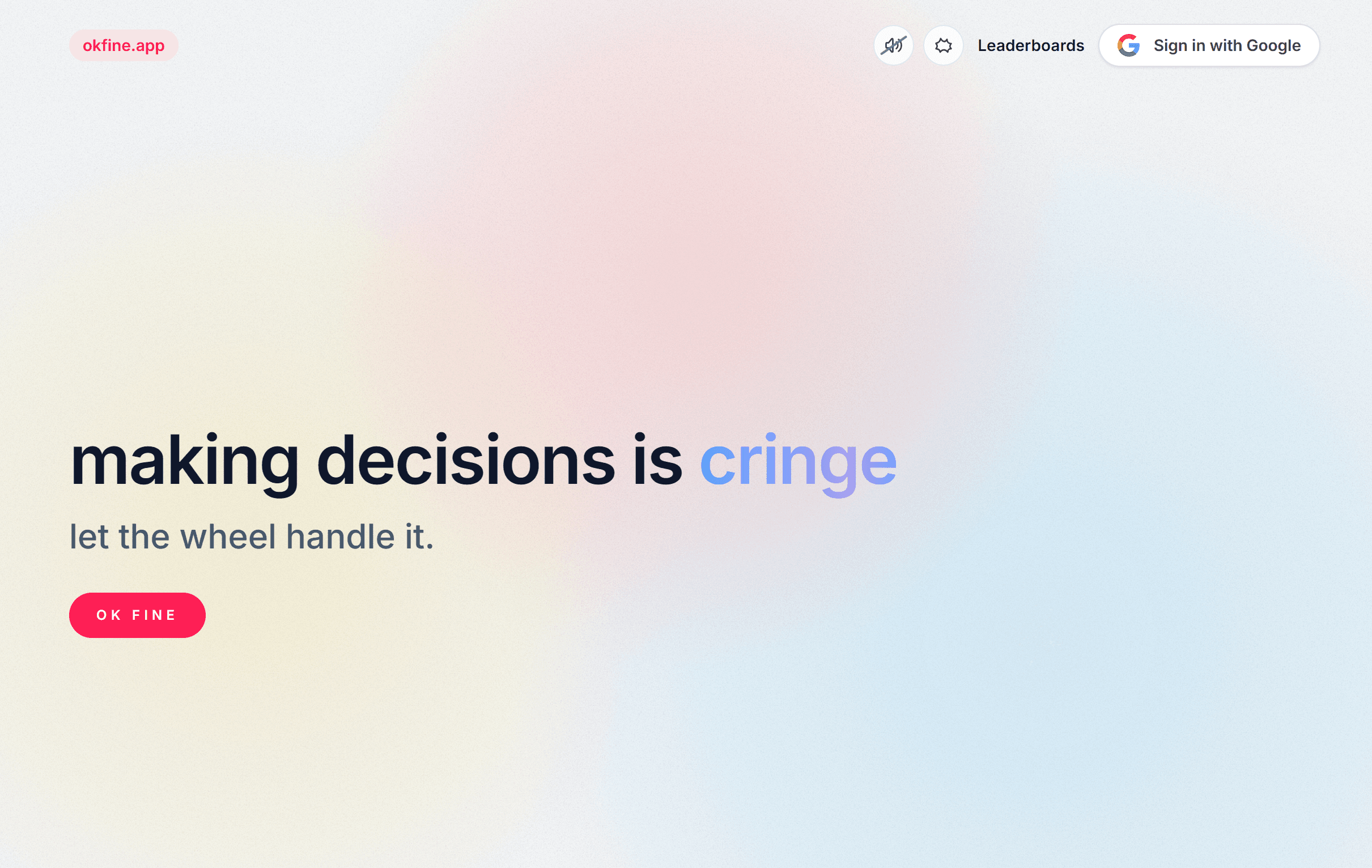 screenshot of the okfine.app website