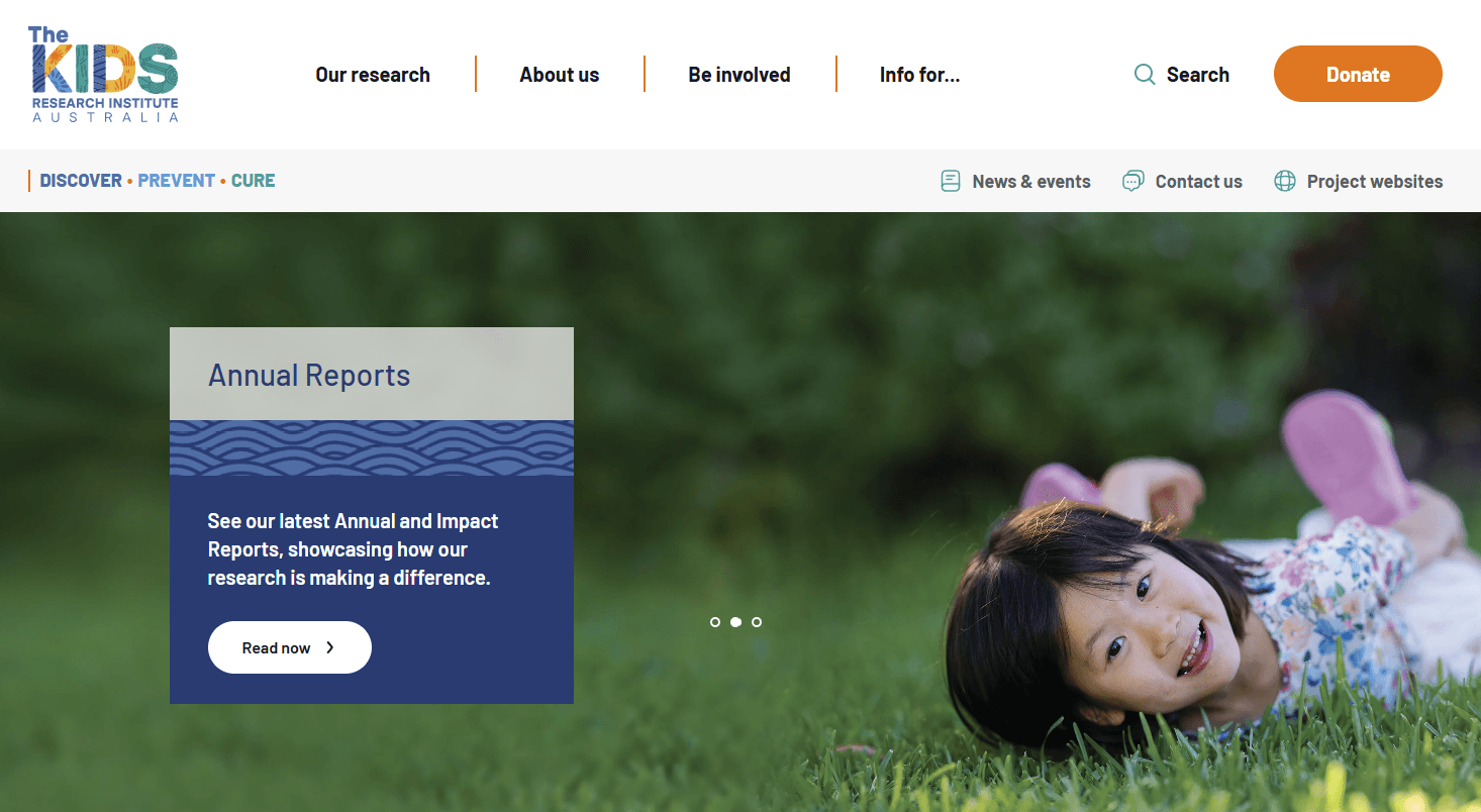 screenshot of the the kids research institute australia website